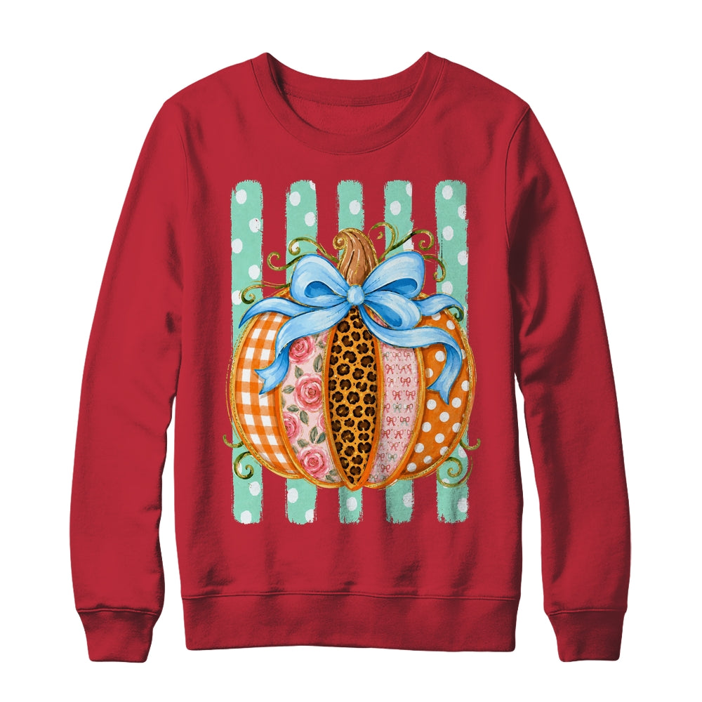 Striped Preppy Fall Autumn Pumpkin Floral Coquette Bow Women Shirt & Sweatshirt | teecentury