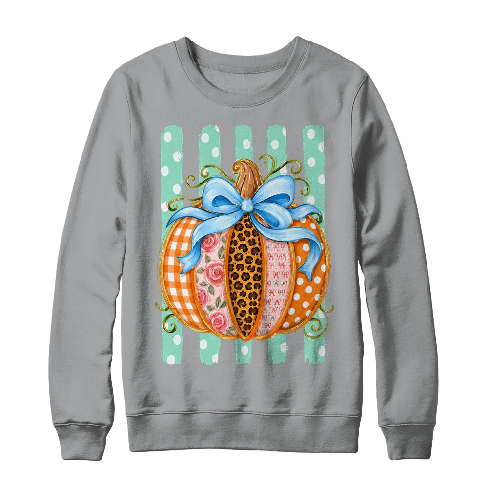 Striped Preppy Fall Autumn Pumpkin Floral Coquette Bow Women Shirt & Sweatshirt | teecentury