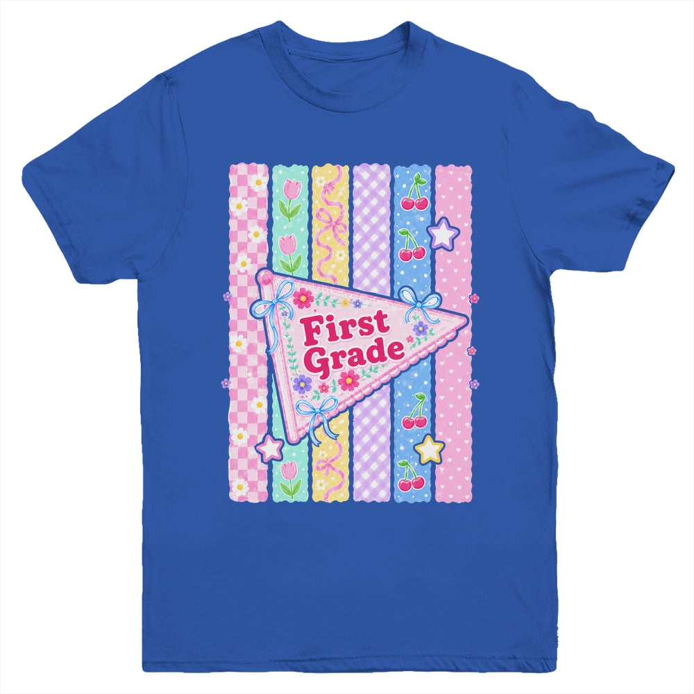 Striped Preppy First Grade Back To School Teacher Girl Kids Youth Shirt | teecentury