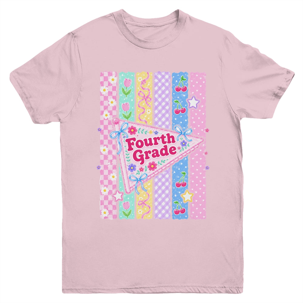 Striped Preppy Fourth Grade Back To School Teacher Girl Kids Youth Shirt | teecentury