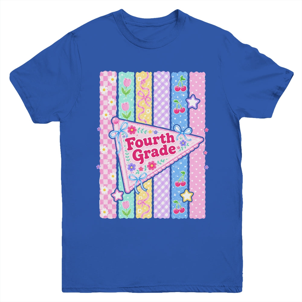 Striped Preppy Fourth Grade Back To School Teacher Girl Kids Youth Shirt | teecentury