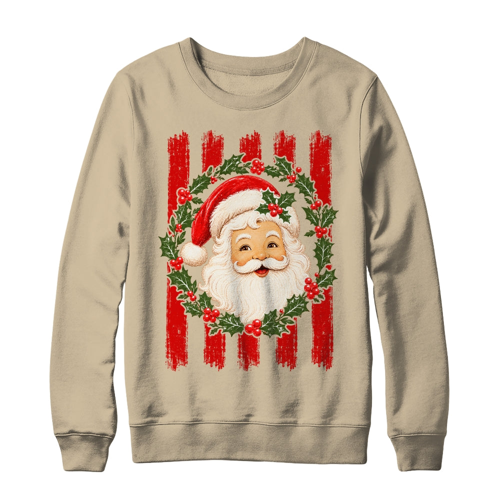 Striped Santa Retro Funny Merry Christmas Vintage Women Girl Shirt & Sweatshirt | teecentury