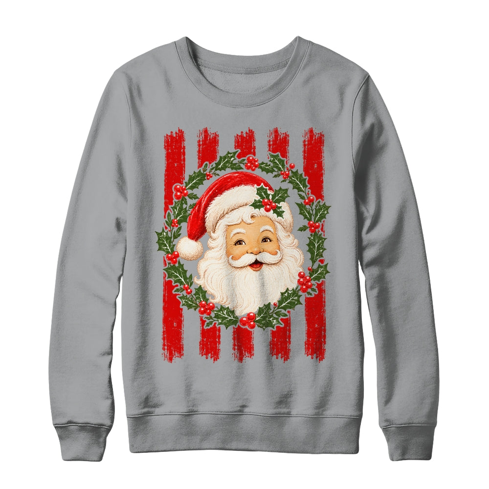 Striped Santa Retro Funny Merry Christmas Vintage Women Girl Shirt & Sweatshirt | teecentury