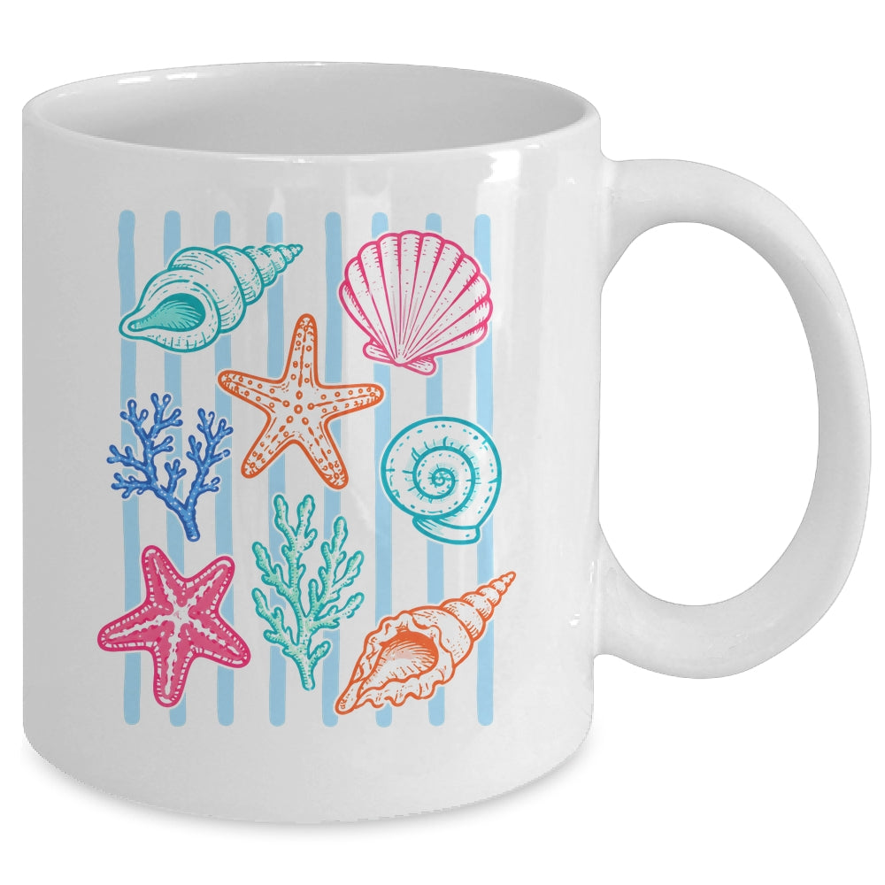 Striped Seashell Starfish Coastal Beach Summer Ocean Women Mug | teecentury