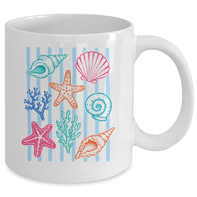 Striped Seashell Starfish Coastal Beach Summer Ocean Women Mug | teecentury