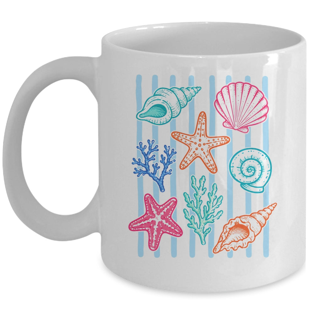 Striped Seashell Starfish Coastal Beach Summer Ocean Women Mug | teecentury