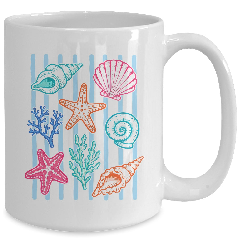 Striped Seashell Starfish Coastal Beach Summer Ocean Women Mug | teecentury