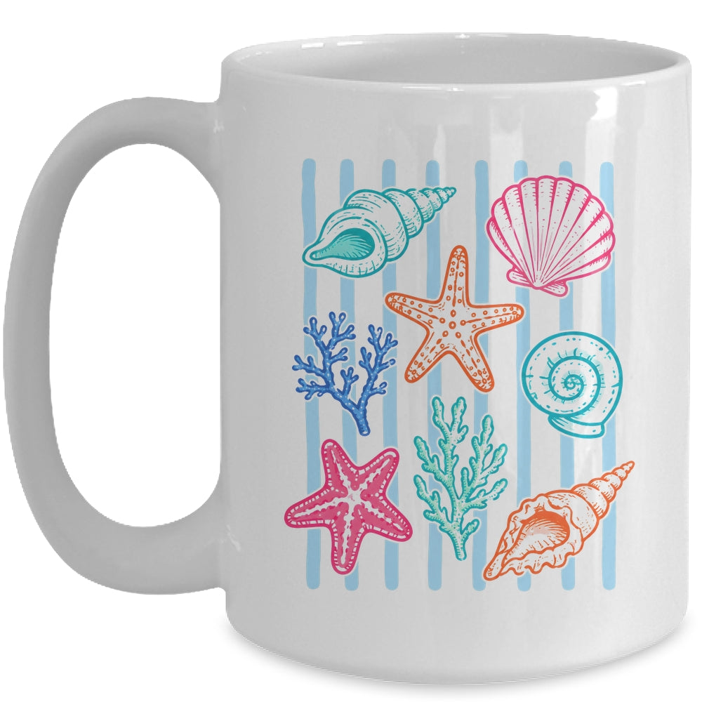 Striped Seashell Starfish Coastal Beach Summer Ocean Women Mug | teecentury