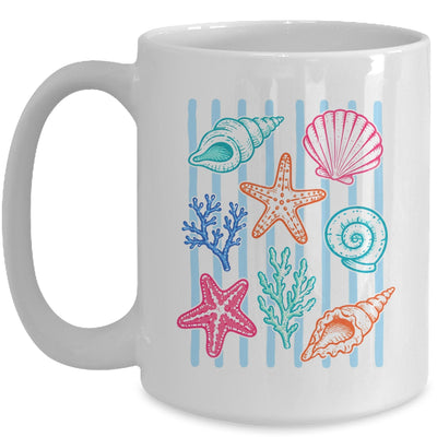 Striped Seashell Starfish Coastal Beach Summer Ocean Women Mug | teecentury