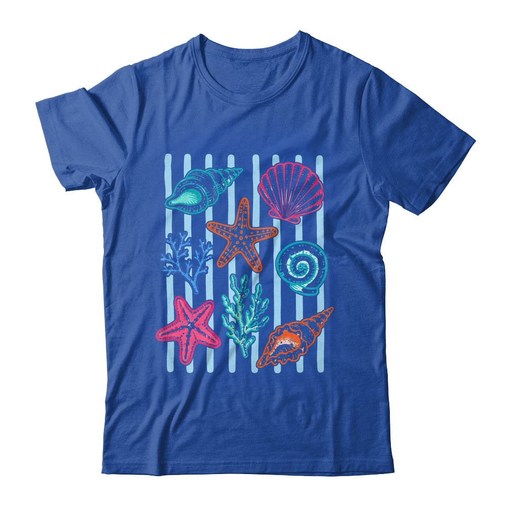 Striped Seashell Starfish Coastal Beach Summer Ocean Women Shirt & Tank Top | teecentury
