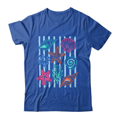 Striped Seashell Starfish Coastal Beach Summer Ocean Women Shirt & Tank Top | teecentury