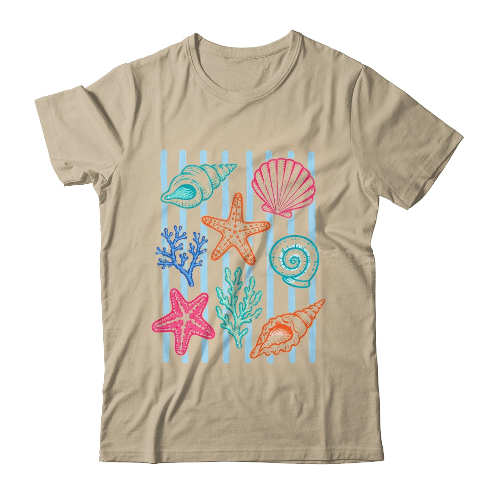Striped Seashell Starfish Coastal Beach Summer Ocean Women Shirt & Tank Top | teecentury