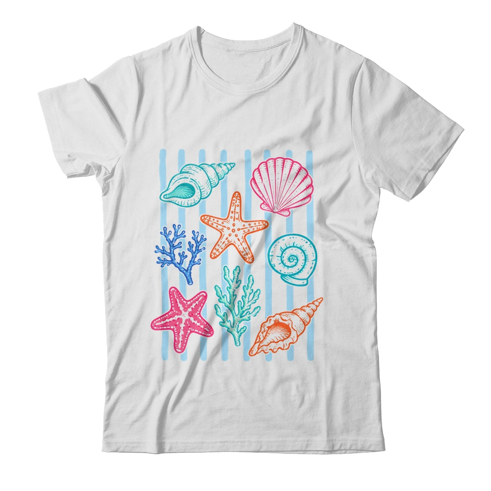 Striped Seashell Starfish Coastal Beach Summer Ocean Women Shirt & Tank Top | teecentury