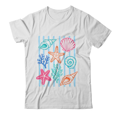 Striped Seashell Starfish Coastal Beach Summer Ocean Women Shirt & Tank Top | teecentury