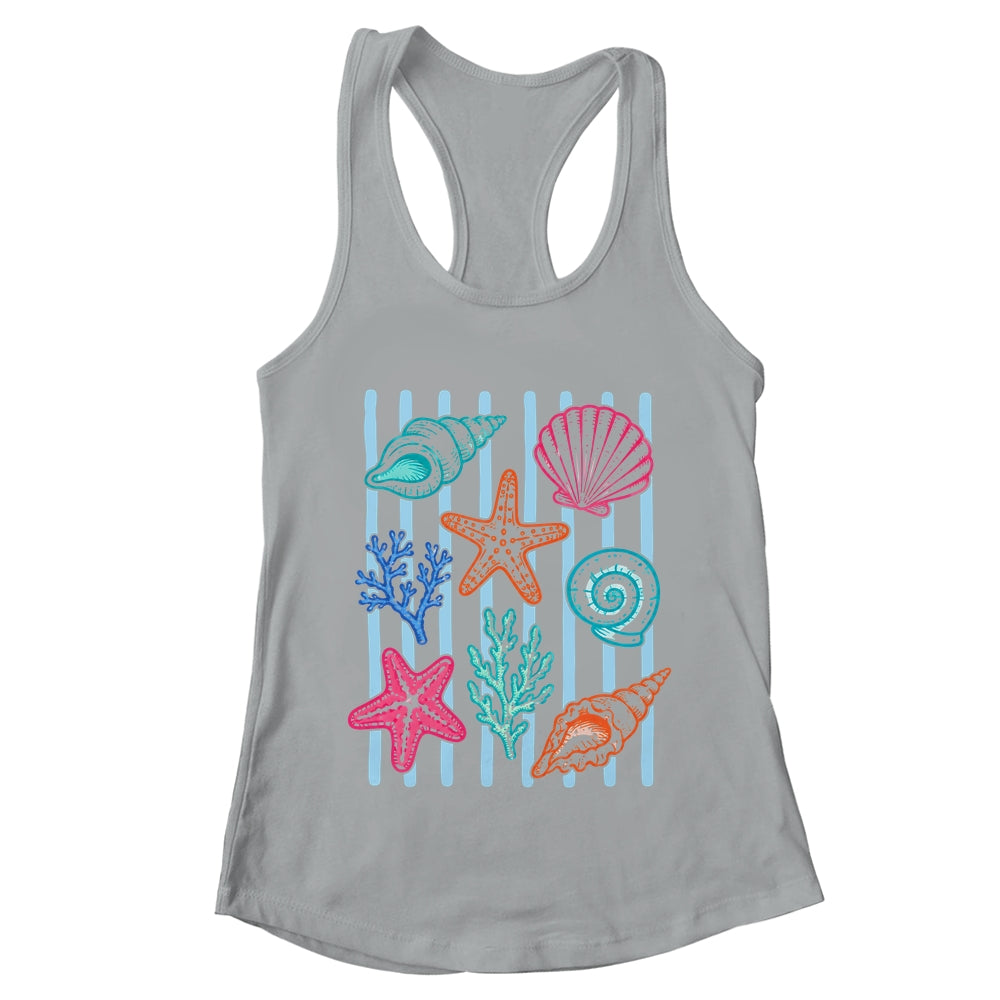 Striped Seashell Starfish Coastal Beach Summer Ocean Women Shirt & Tank Top | teecentury