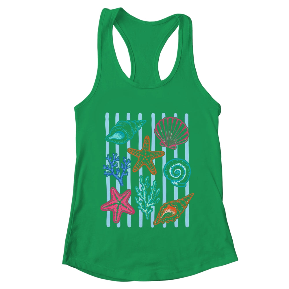 Striped Seashell Starfish Coastal Beach Summer Ocean Women Shirt & Tank Top | teecentury