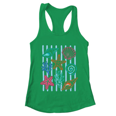 Striped Seashell Starfish Coastal Beach Summer Ocean Women Shirt & Tank Top | teecentury