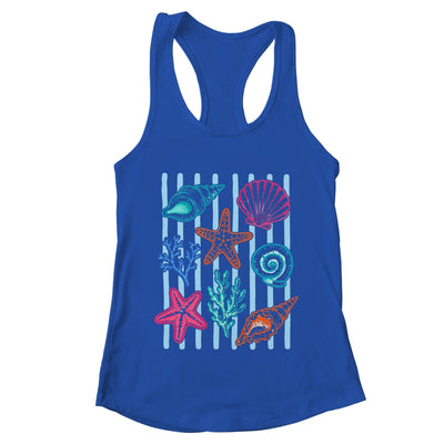 Striped Seashell Starfish Coastal Beach Summer Ocean Women Shirt & Tank Top | teecentury