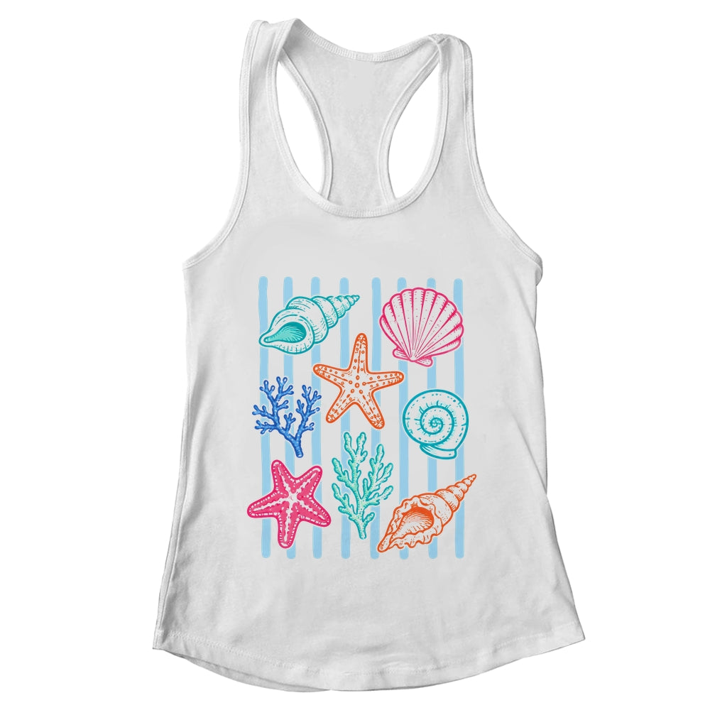 Striped Seashell Starfish Coastal Beach Summer Ocean Women Shirt & Tank Top | teecentury