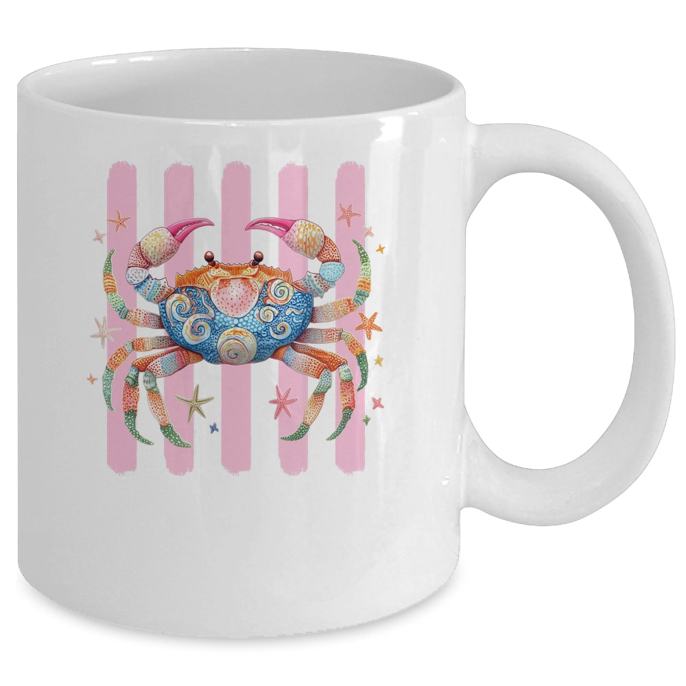 Striped Summer Crab Girly Women Pink Preppy Beach Vacation Mug | teecentury