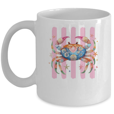 Striped Summer Crab Girly Women Pink Preppy Beach Vacation Mug | teecentury
