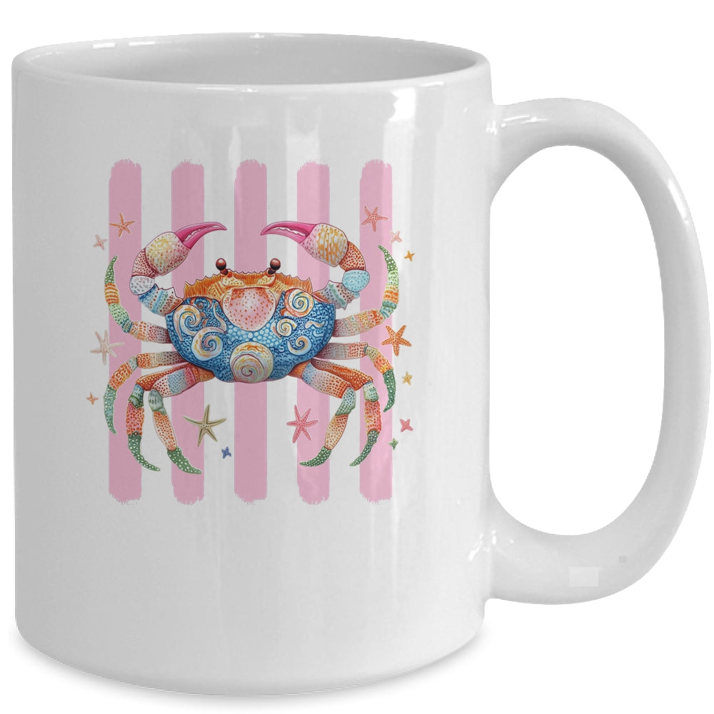 Striped Summer Crab Girly Women Pink Preppy Beach Vacation Mug | teecentury