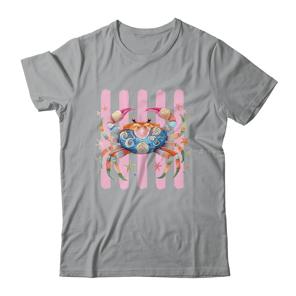 Striped Summer Crab Girly Women Pink Preppy Beach Vacation Shirt & Tank Top | teecentury