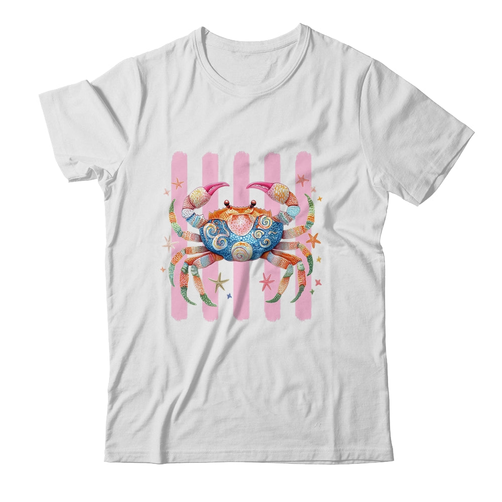 Striped Summer Crab Girly Women Pink Preppy Beach Vacation Shirt & Tank Top | teecentury