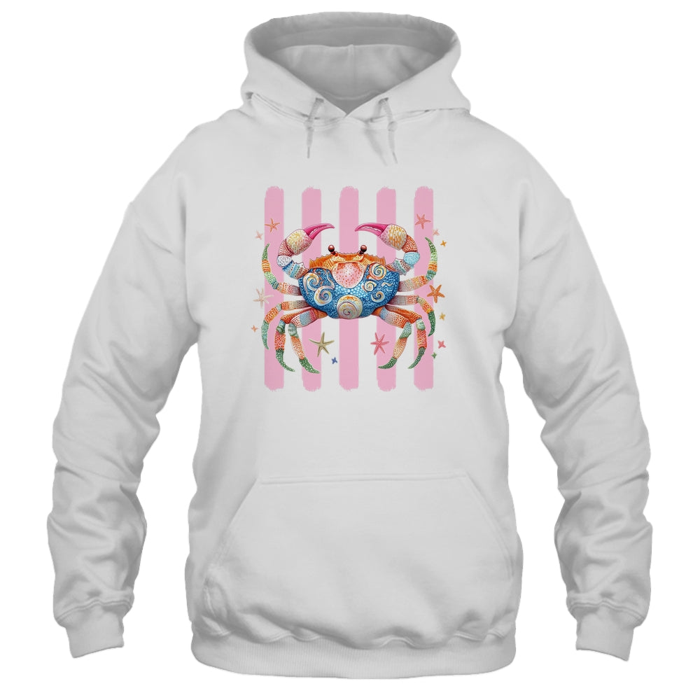 Striped Summer Crab Girly Women Pink Preppy Beach Vacation Shirt & Tank Top | teecentury