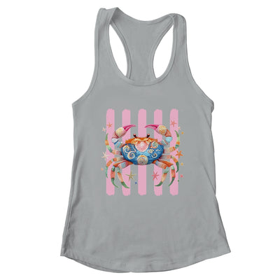 Striped Summer Crab Girly Women Pink Preppy Beach Vacation Shirt & Tank Top | teecentury