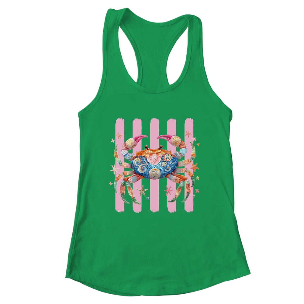 Striped Summer Crab Girly Women Pink Preppy Beach Vacation Shirt & Tank Top | teecentury