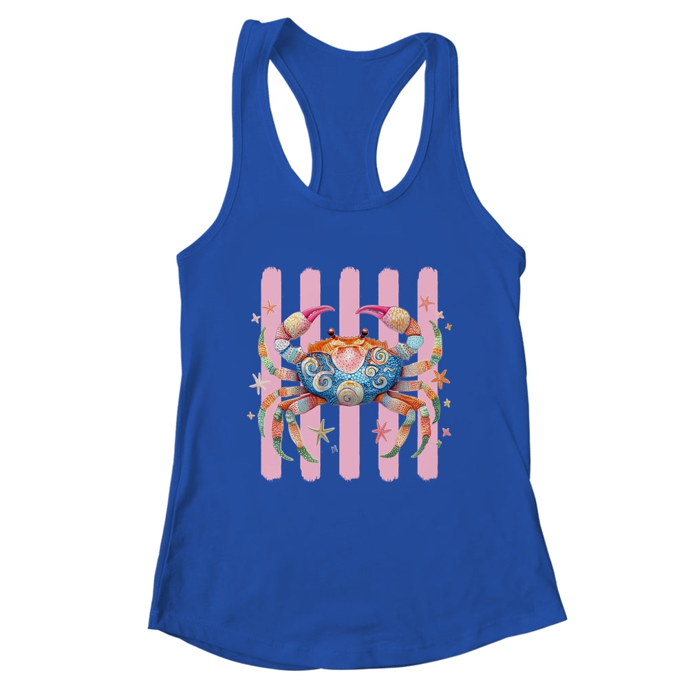 Striped Summer Crab Girly Women Pink Preppy Beach Vacation Shirt & Tank Top | teecentury