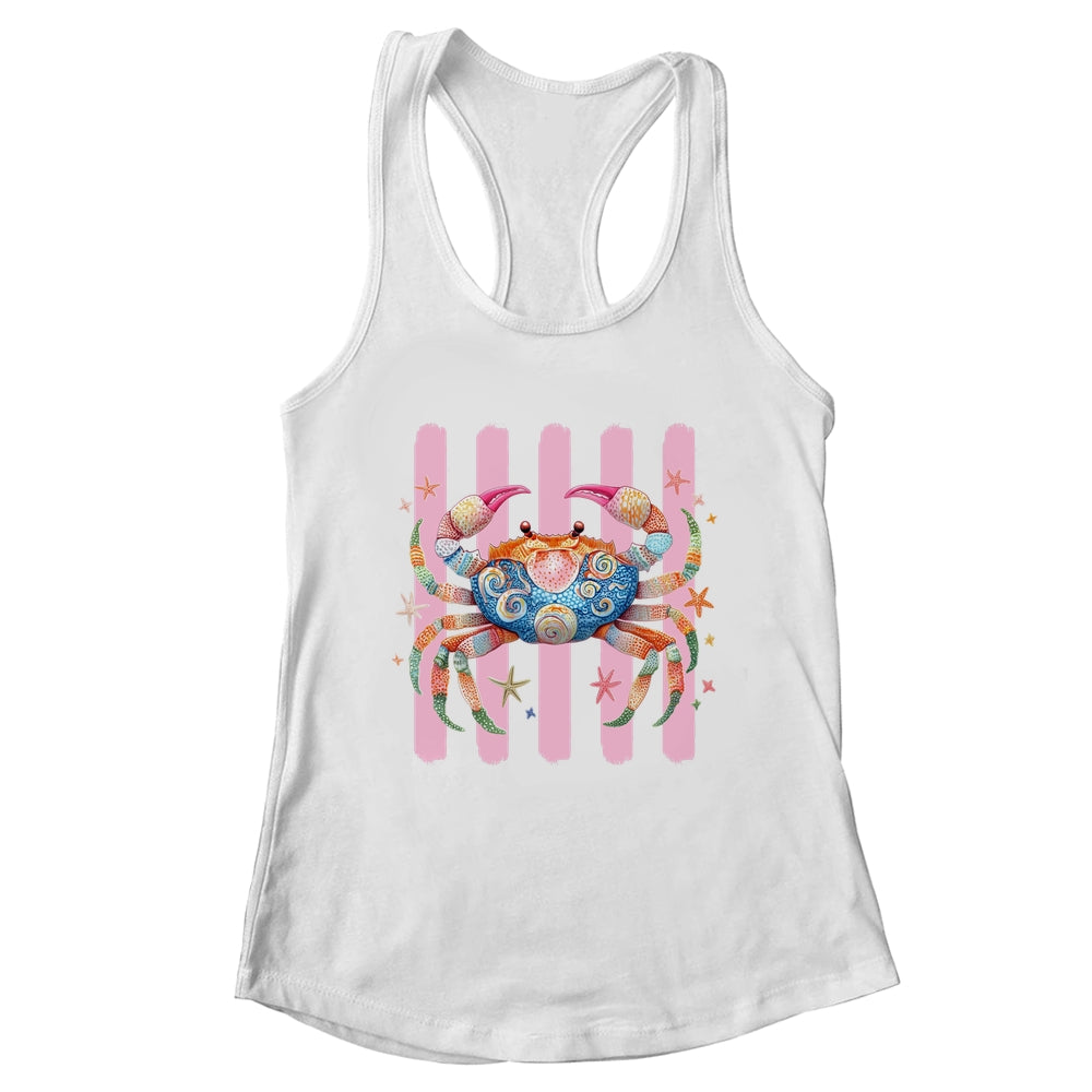 Striped Summer Crab Girly Women Pink Preppy Beach Vacation Shirt & Tank Top | teecentury