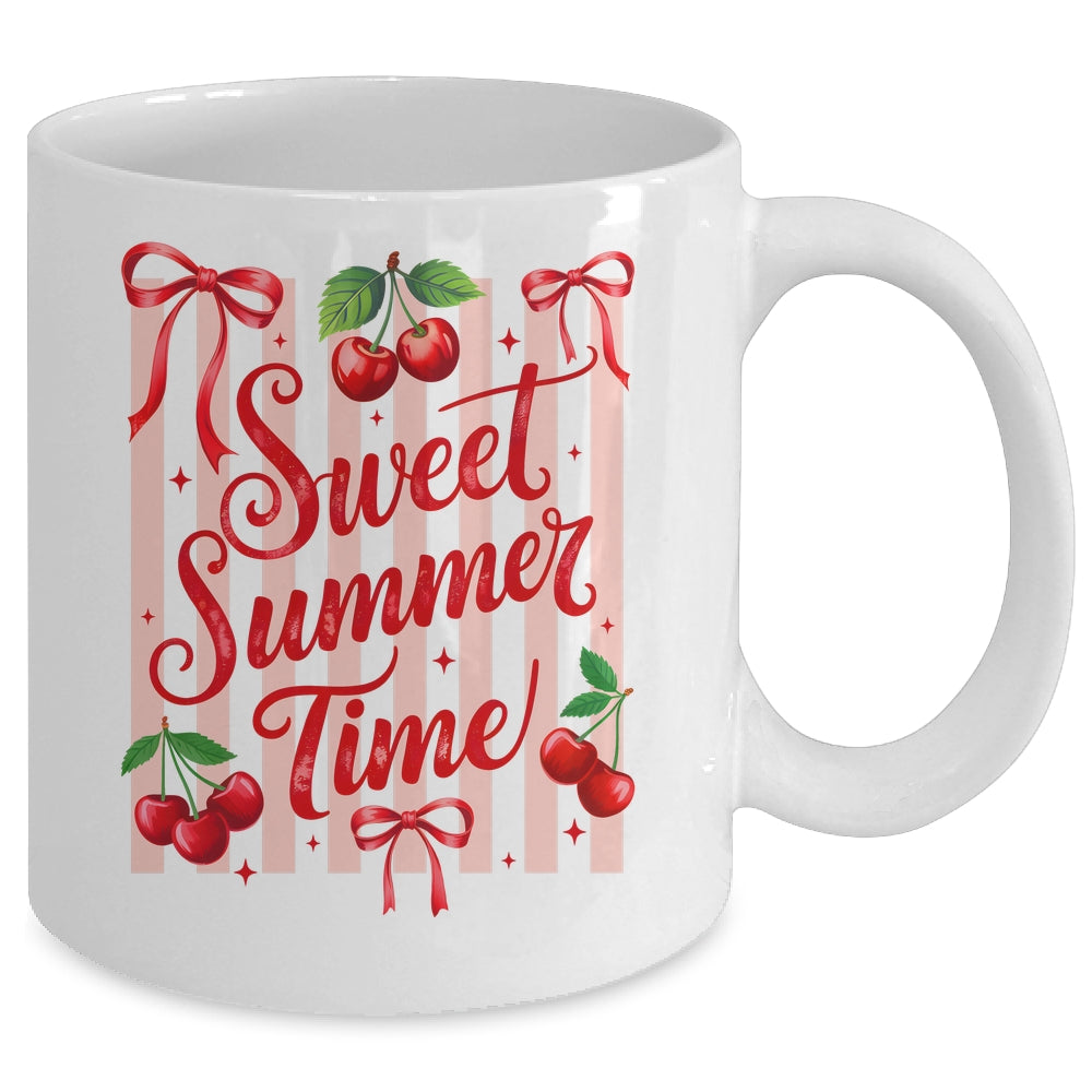 Striped Sweet Summer Time Cherry Coquette Retro Vacation Mug | teecentury