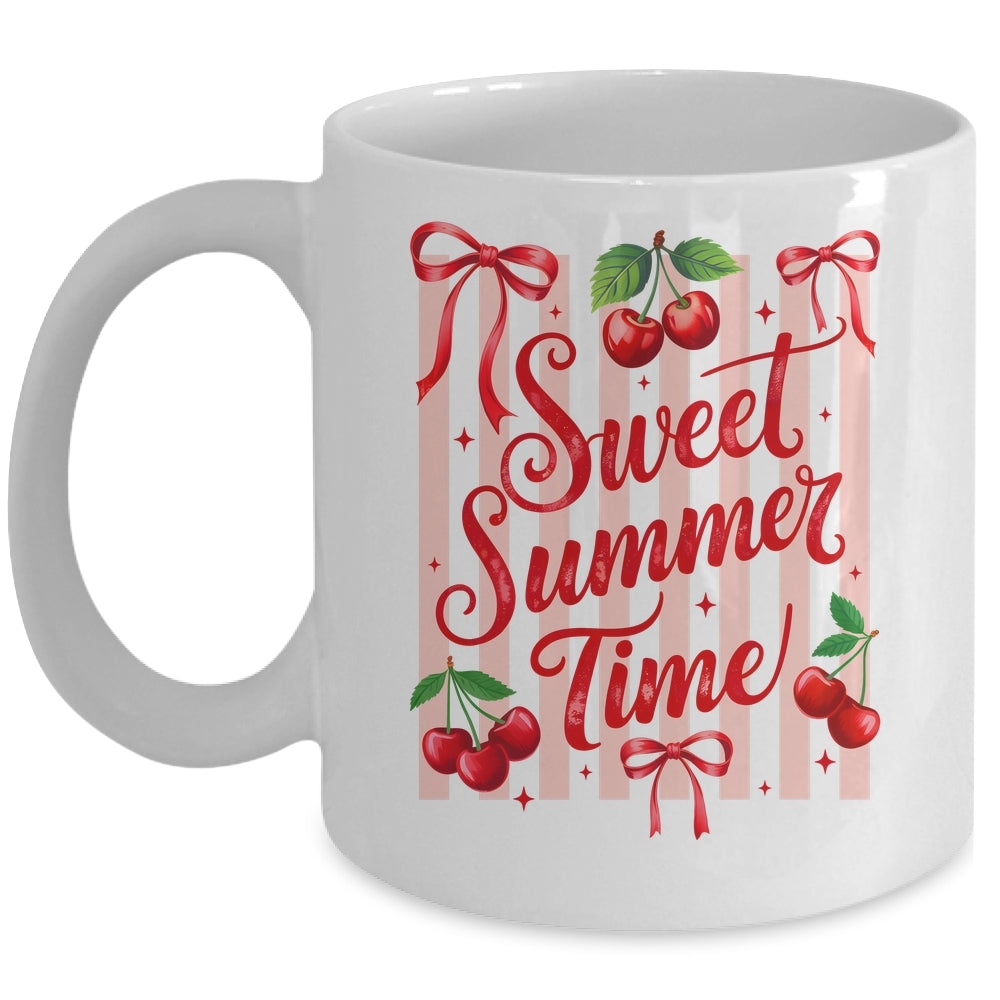 Striped Sweet Summer Time Cherry Coquette Retro Vacation Mug | teecentury
