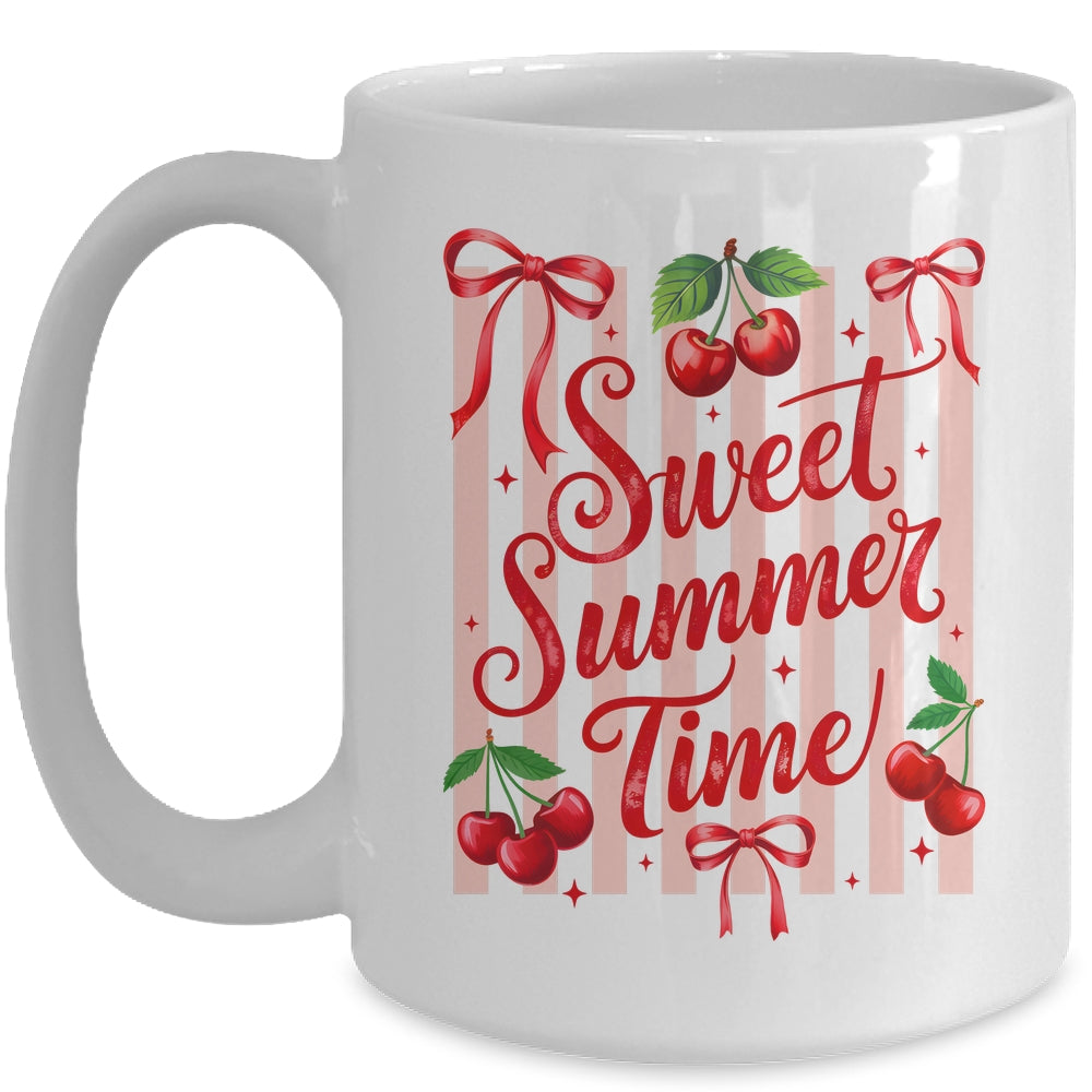 Striped Sweet Summer Time Cherry Coquette Retro Vacation Mug | teecentury