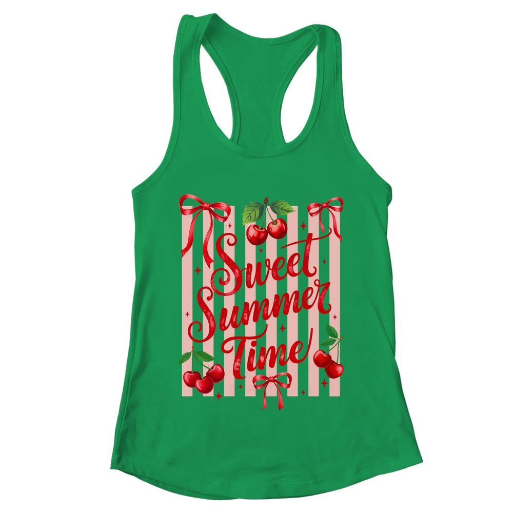 Striped Sweet Summer Time Cherry Coquette Retro Vacation Shirt & Tank Top | teecentury