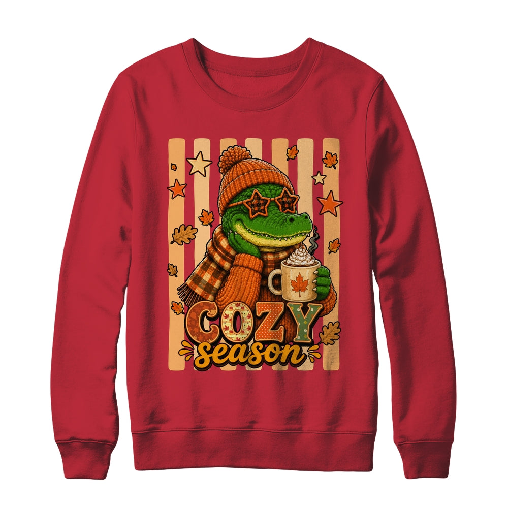 Stripes Cozy Season Alligator Fall Pumpkin Coquette Autumn Shirt & Sweatshirt | teecentury