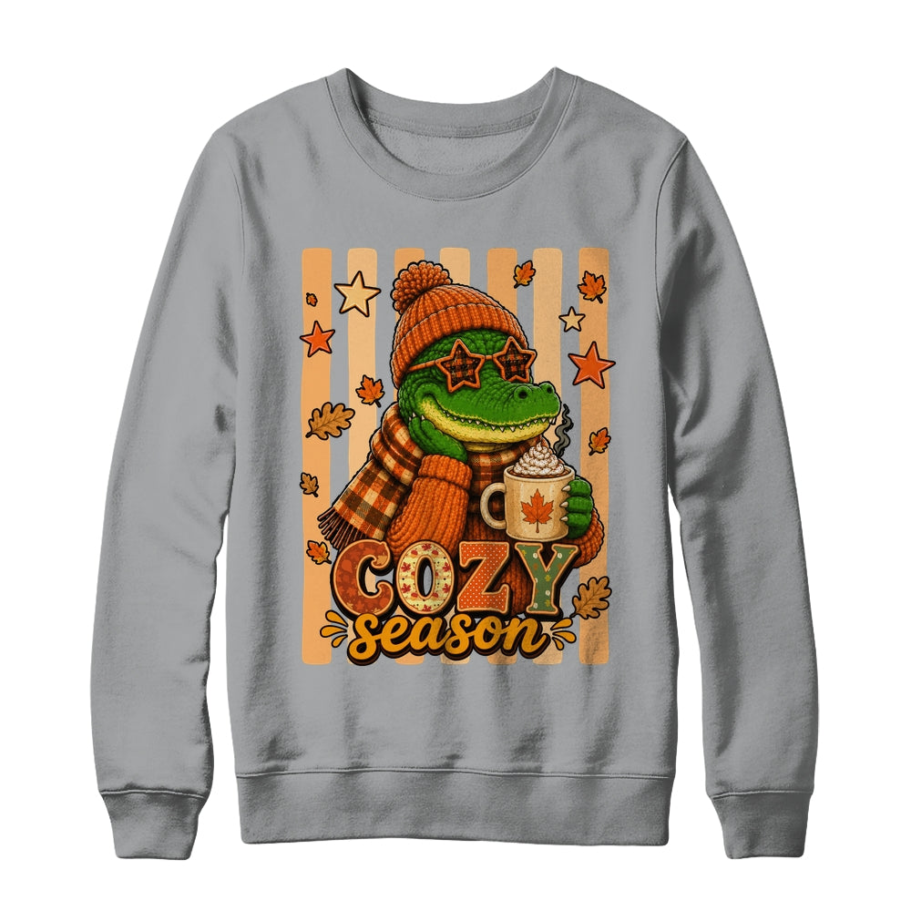 Stripes Cozy Season Alligator Fall Pumpkin Coquette Autumn Shirt & Sweatshirt | teecentury