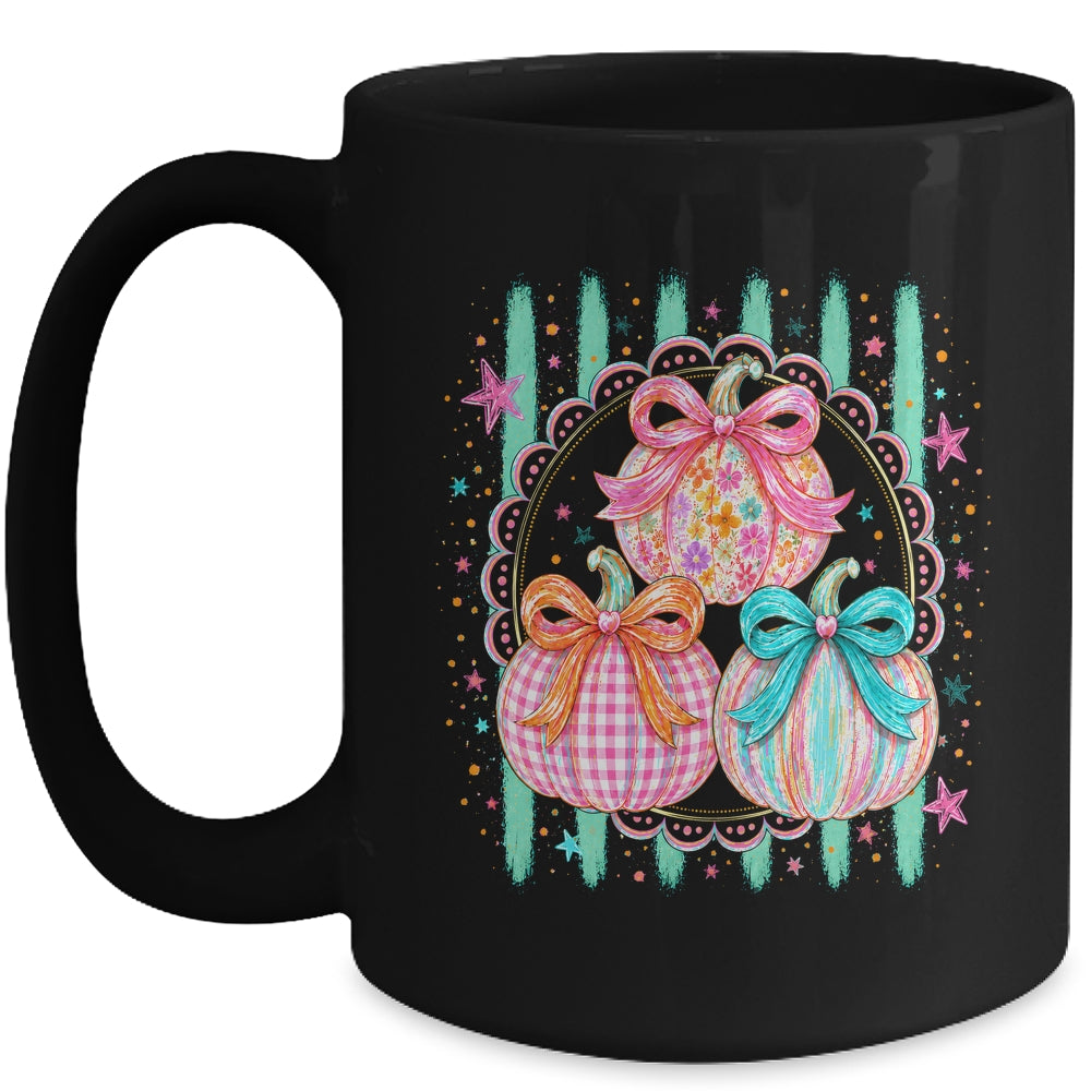 Stripes Fall Bow Pumpkin Floral Fall Coquette Autumn Women Mug | teecentury