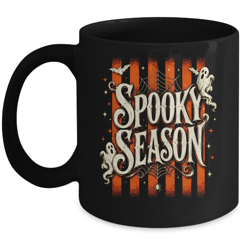 Stripes Spooky Season Halloween Ghost Bat Men Women Mug | teecentury
