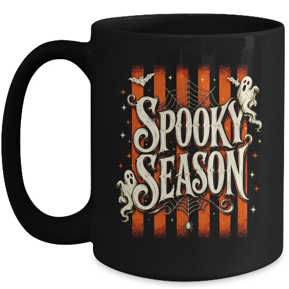 Stripes Spooky Season Halloween Ghost Bat Men Women Mug | teecentury