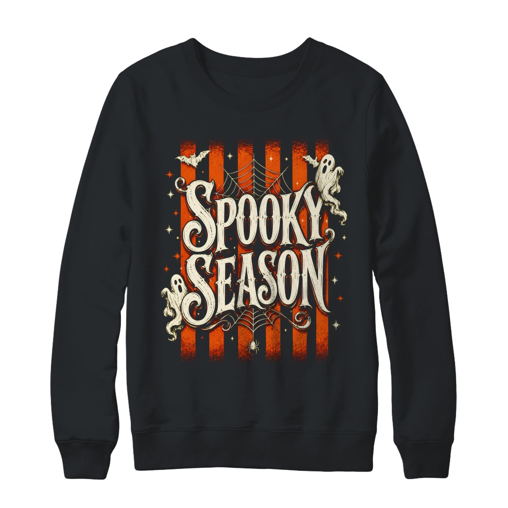 Stripes Spooky Season Halloween Ghost Bat Men Women Shirt & Sweatshirt | teecentury