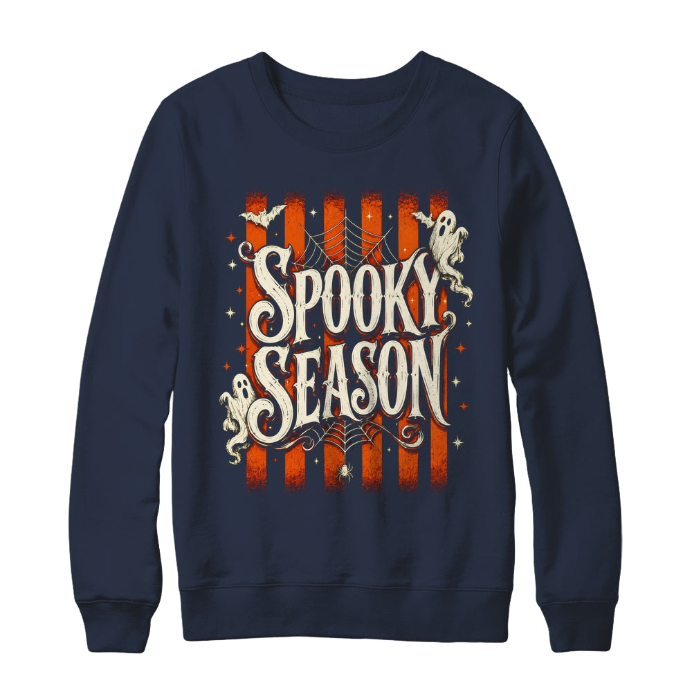 Stripes Spooky Season Halloween Ghost Bat Men Women Shirt & Sweatshirt | teecentury