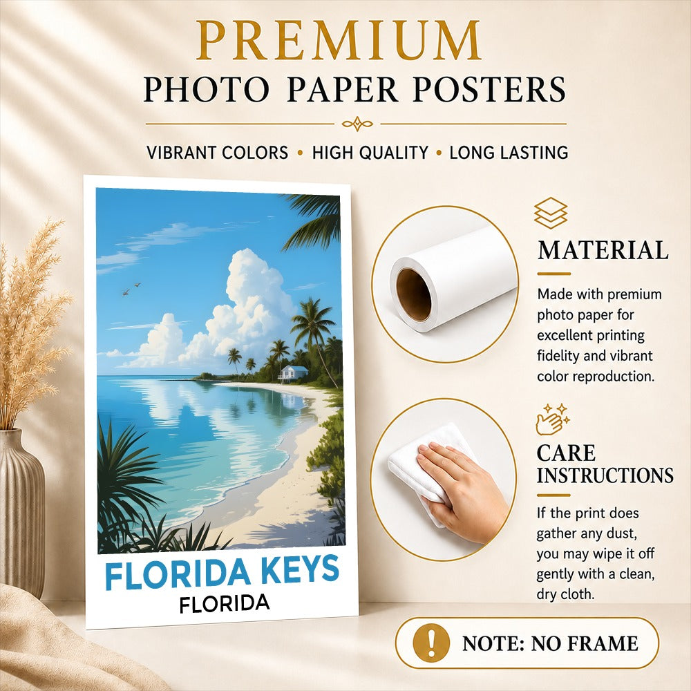 Stunning Florida Keys Coastal Beach Poster Tropical Home Decor And Travel Souvenir Landscape Wall Art Painting Print Ideal For Living Room Office Bedroom Decor Unframed | teecentury