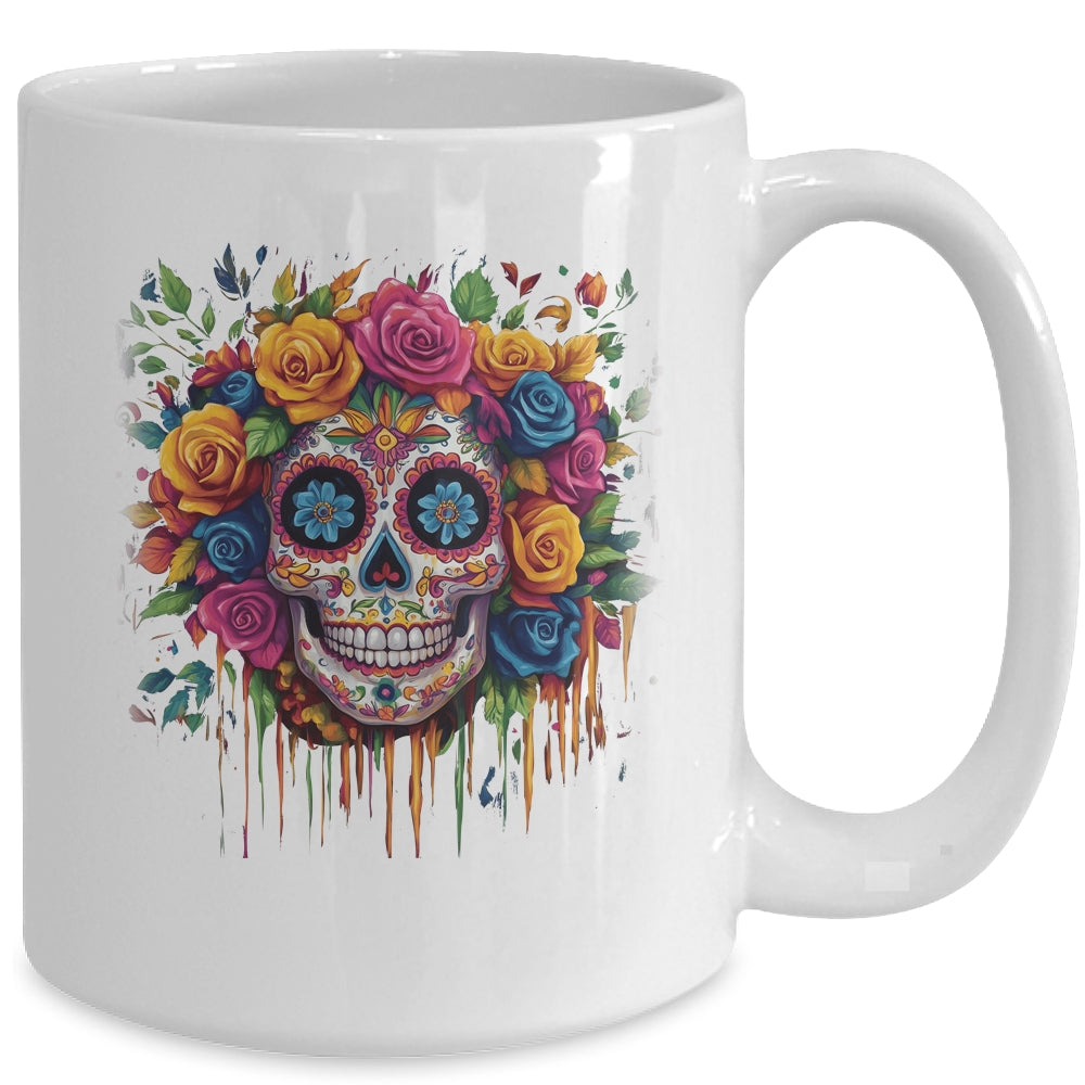 Sugar Skull Black White Image Day Dead Dios De Los Muertos Ceramic Mug 11oz  15oz