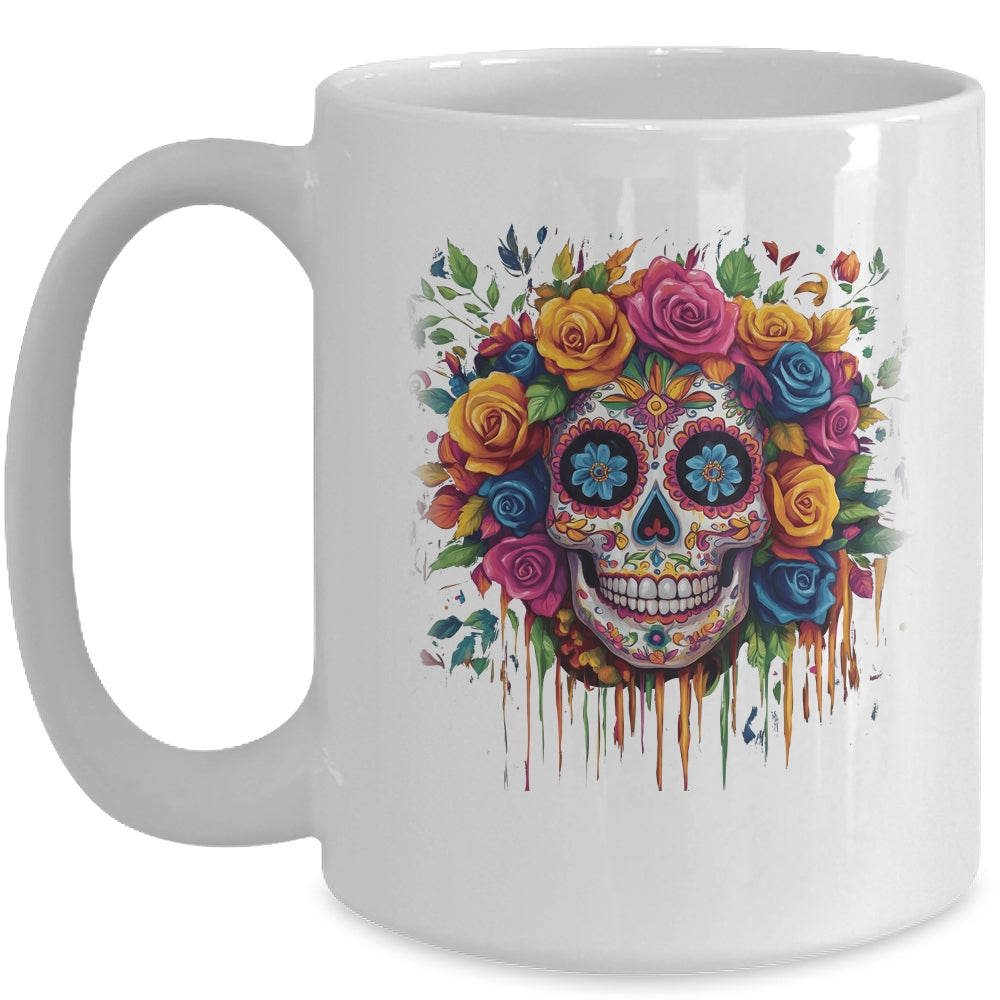 Sugar Skull Black White Image Day Dead Dios De Los Muertos Mug | teecentury