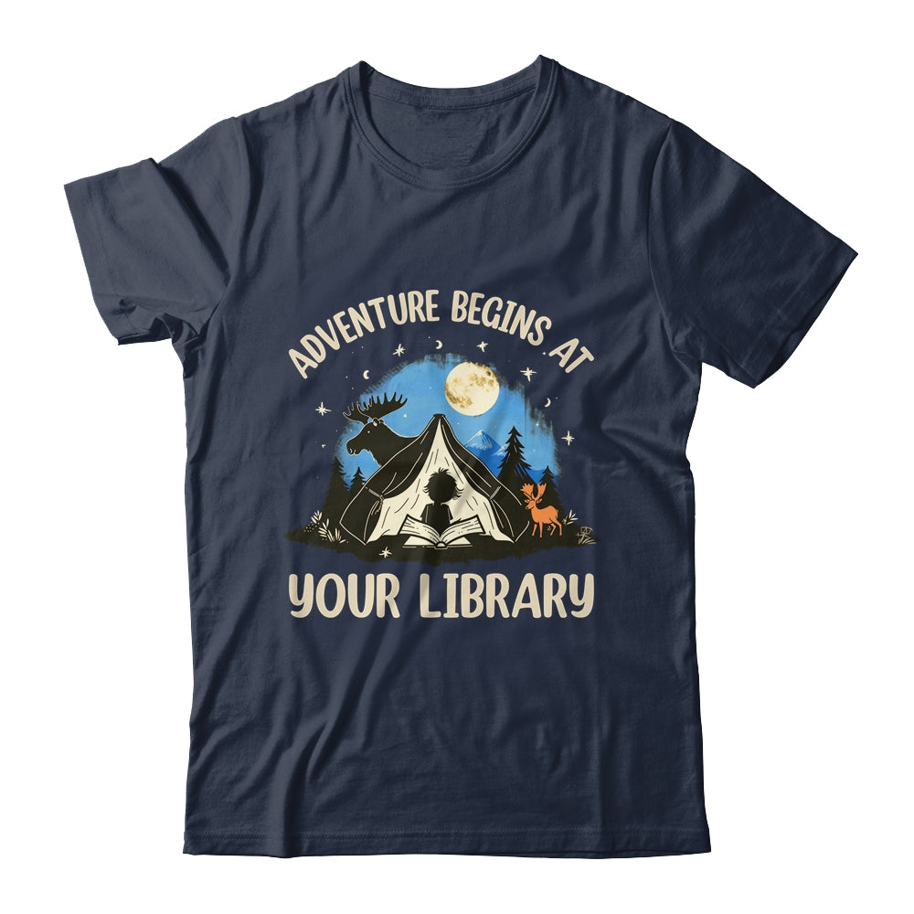 Summer Reading Program 2024 Adventure Begins Library Camping Shirt & Tank Top | teecentury