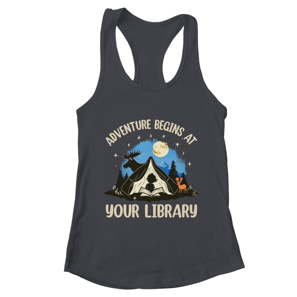 Summer Reading Program 2024 Adventure Begins Library Camping Shirt & Tank Top | teecentury