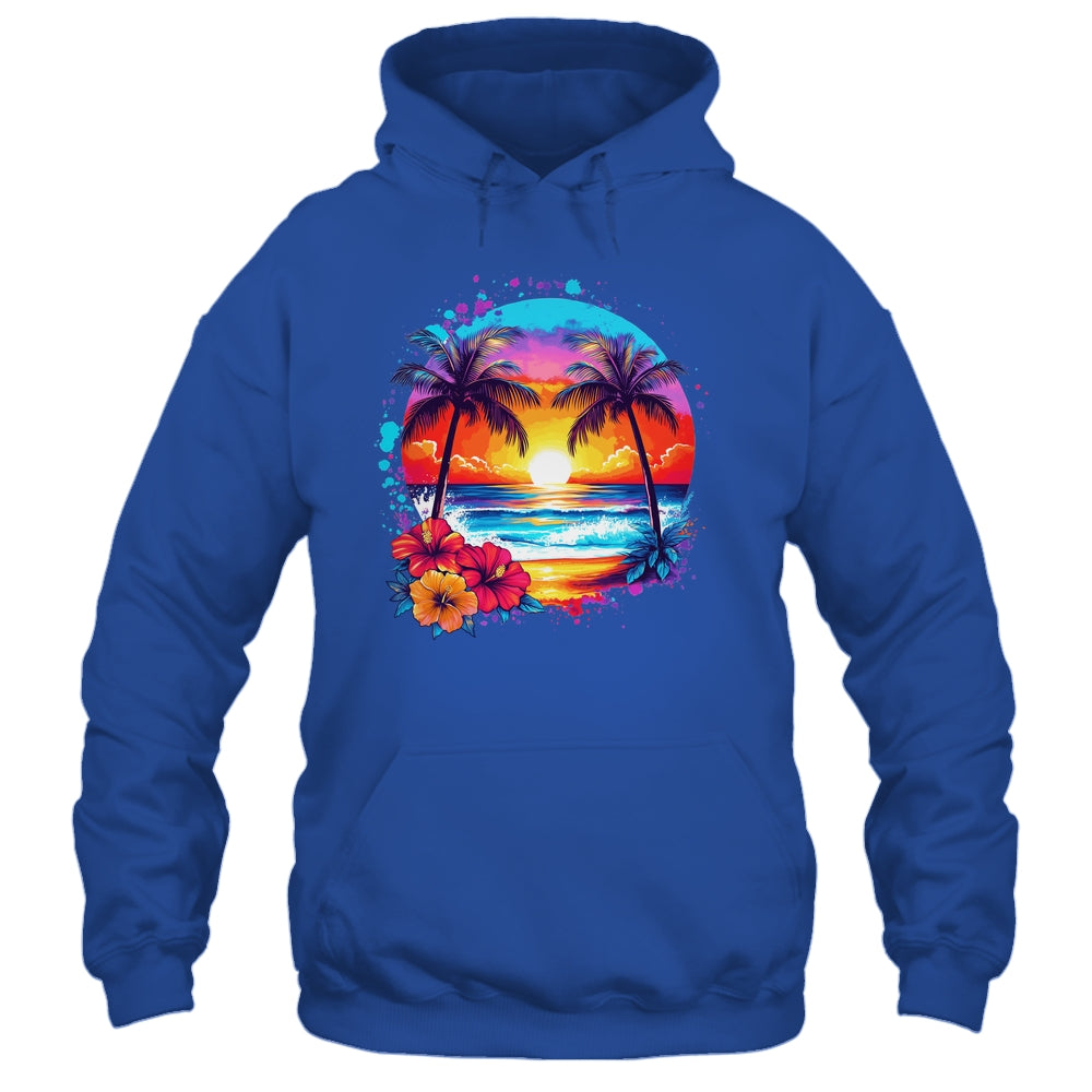 Summer Vacation Beach Palm Trees Hibiscus Flowers Sunset Shirt & Tank Top | teecentury